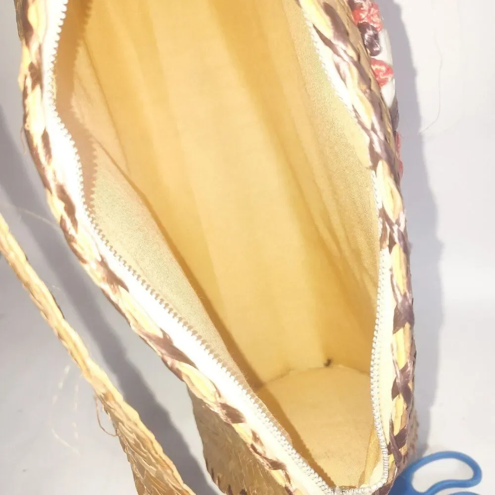 Boho Vintage Bag Floral Red Tan Straw Woven Natural Seashells‎ Shoulder Summer